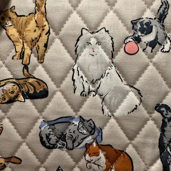 New Vera Bradley A Cats Life Grand Tote Large Quilted Cotton Shoulder Bag Beige - Picture 5 of 7